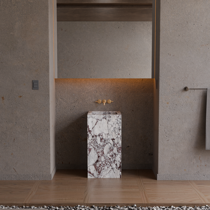 Calacatta Viola Marble Pedestal Sink – Solid Stone Freestanding Bathroom Vanity, Luxury Modern Basin