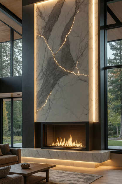 Luxury Backlit Marble Fireplace Mantel