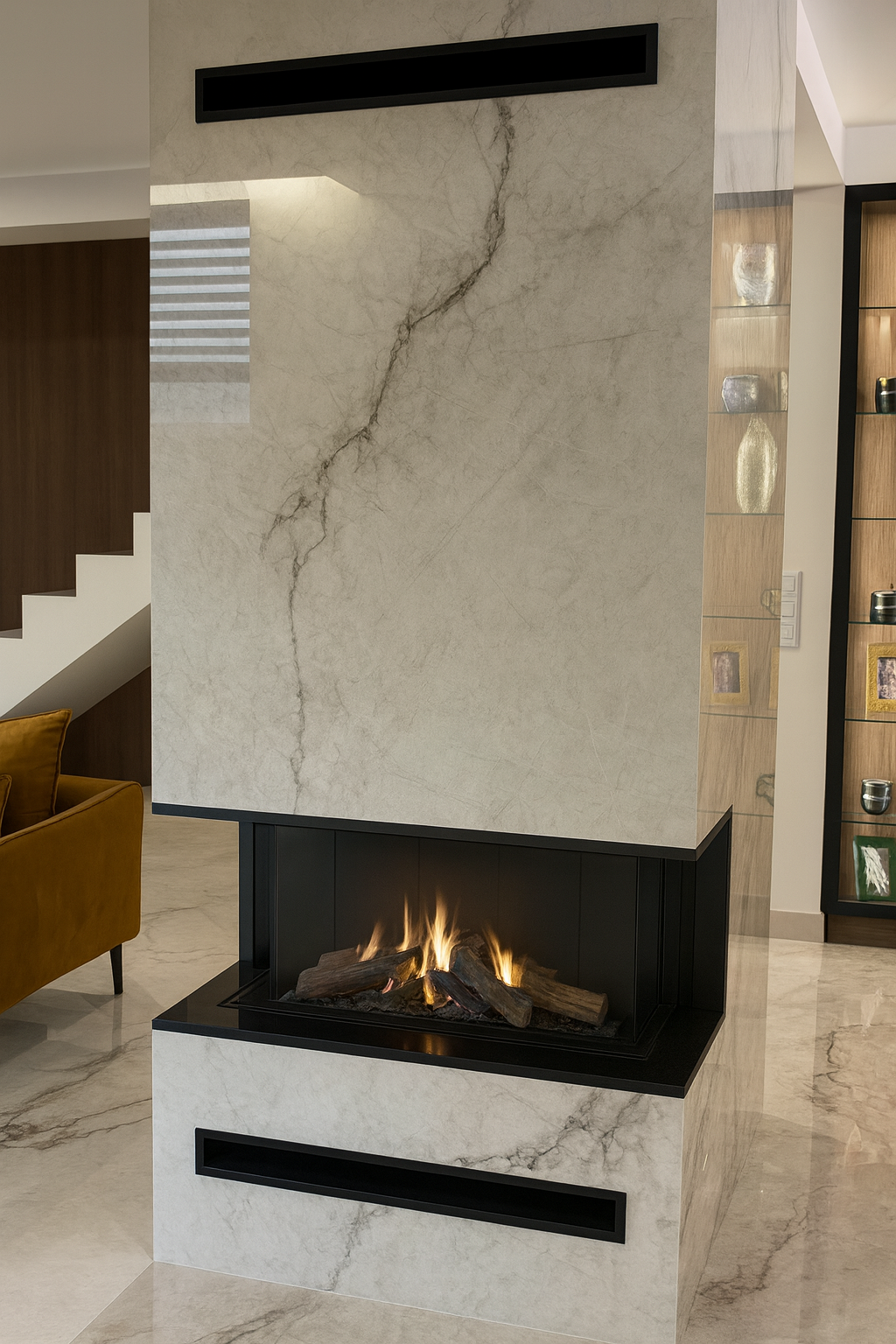 Modern White Marble Fireplace Mantel