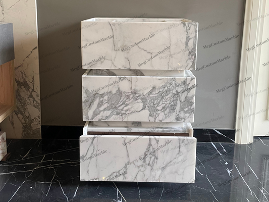 Carrara White Marble Bathroom on Floor Vanity Unit with marle drawers