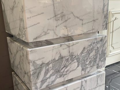 Carrara White Marble Bathroom on Floor Vanity Unit with marle drawers