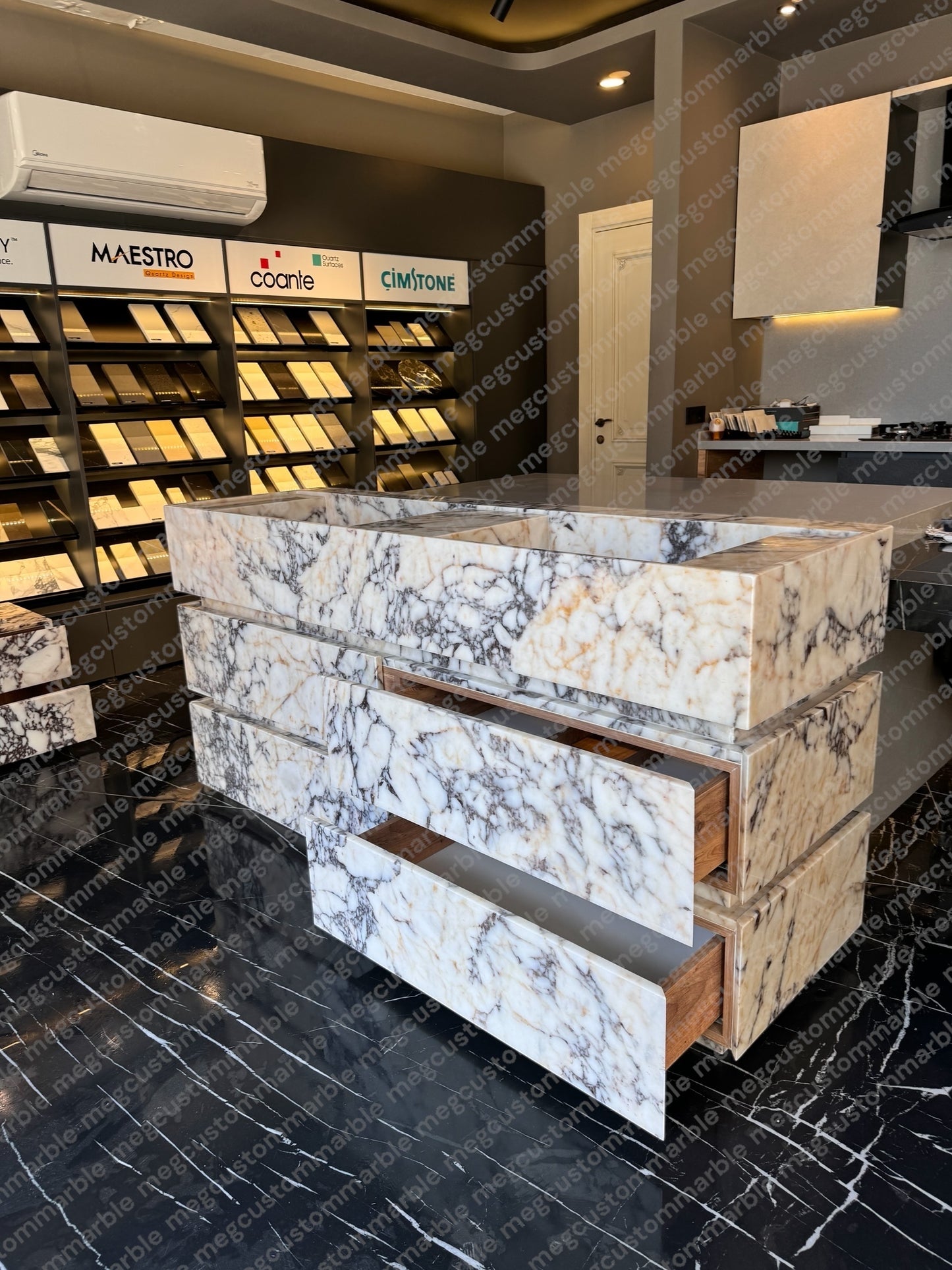Pedestal Calacatta Classic Marble Vanity Unit