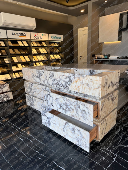 Pedestal Calacatta Classic Marble Vanity Unit