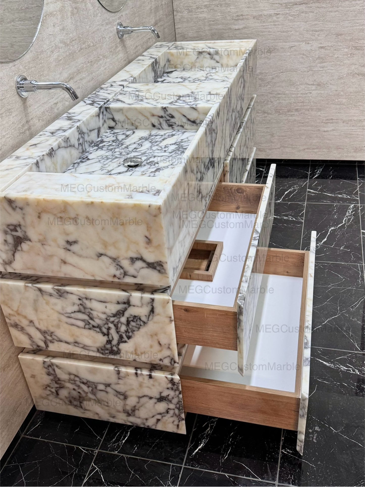 Calacatta Antique Marble Bathroom Double Sink Vanity