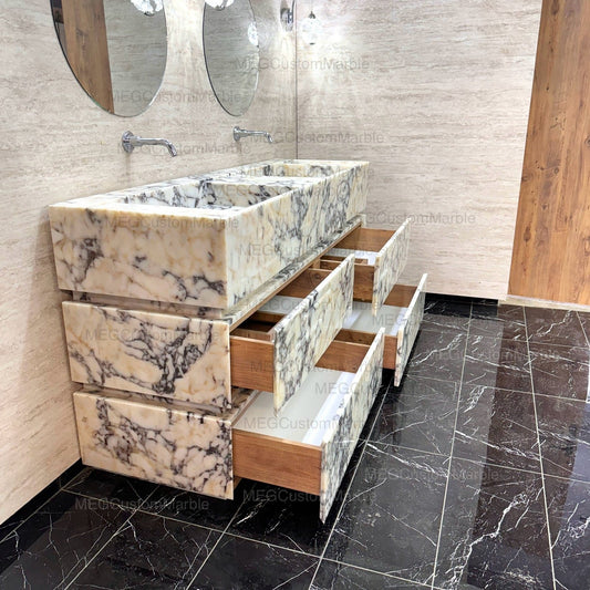 Calacatta Antique Marble Bathroom Double Sink Vanity