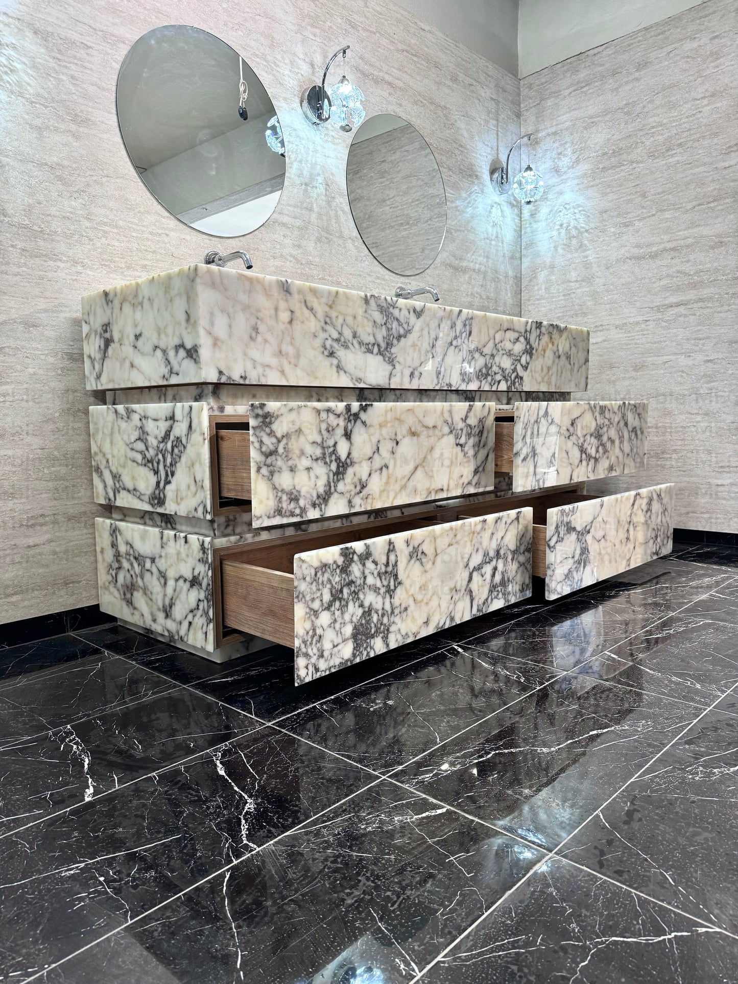 Calacatta Antique Marble Bathroom Double Sink Vanity