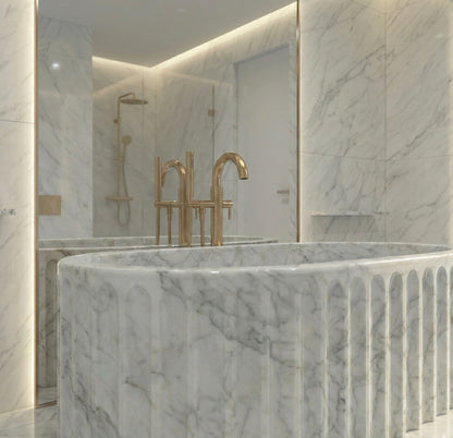 Beige Travertine Bathtub, Solid Natural Stone Soaking Tub, Oval Freestanding Bath