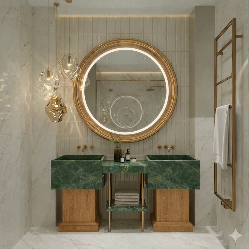 Verde Green Sinks with Oak Wood Base