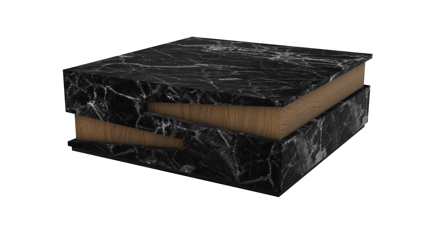 Modern Square Porcelain Coffee Table with Wood Detail