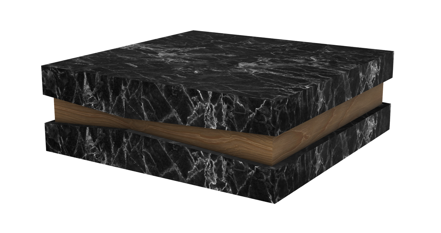 Modern Square Porcelain Coffee Table with Wood Detail