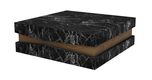 Modern Square Porcelain Coffee Table with Wood Detail