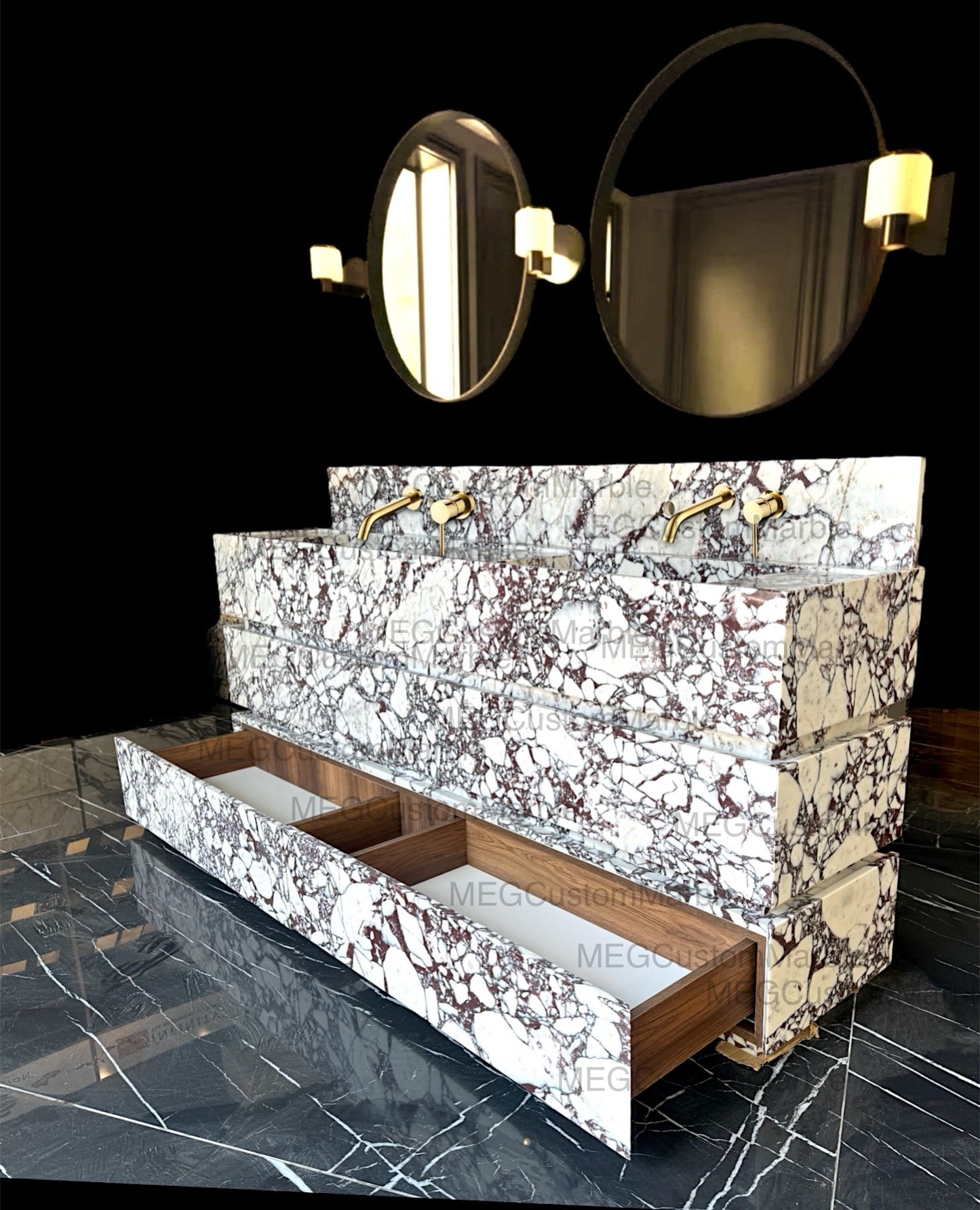 Premium Calacatta Viola Bathroom Double Sink Vanity by Ziynet A.