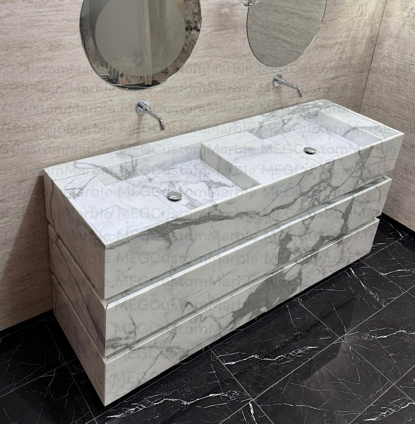 Statuario Calacatta White Marble Double Sink Vanity