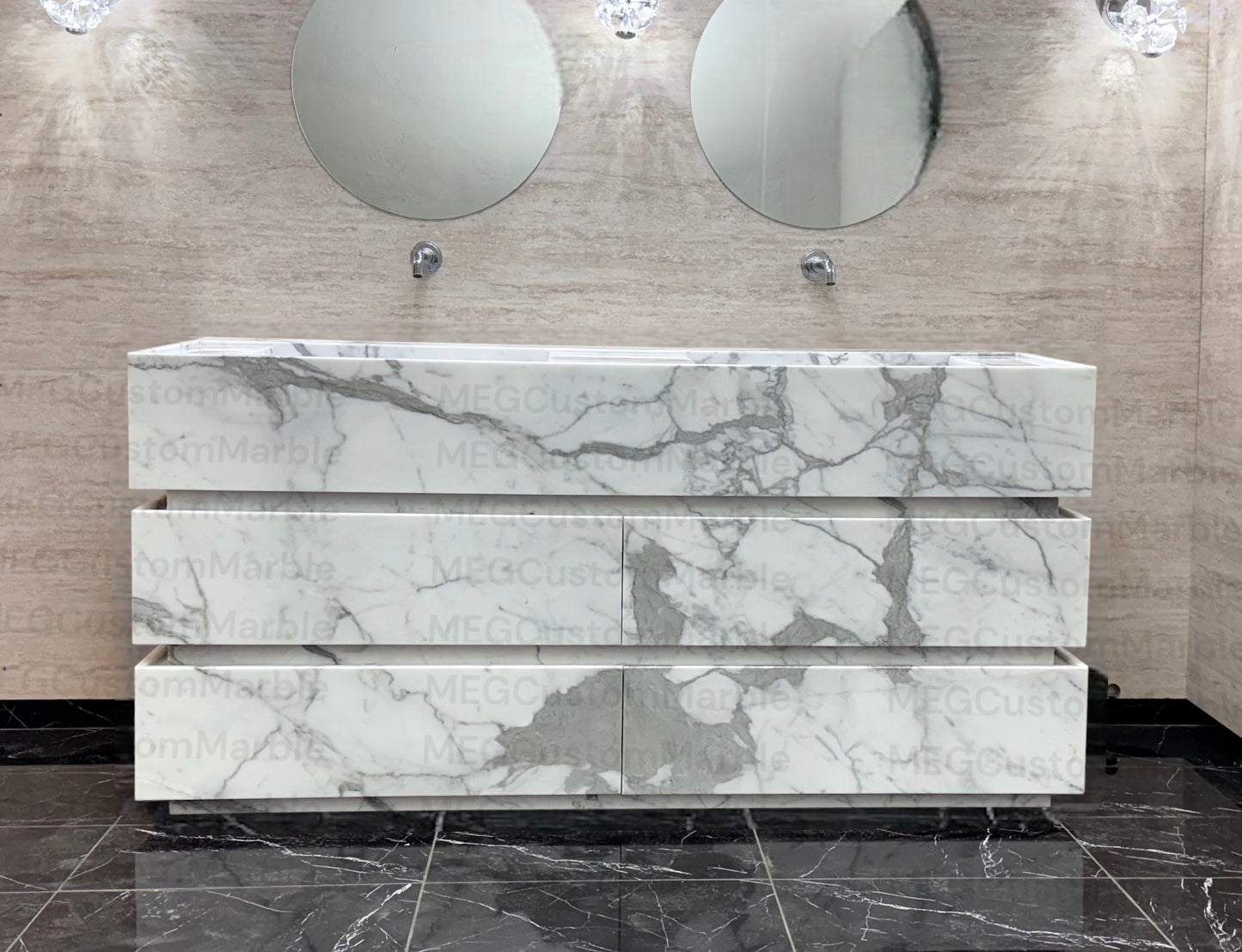 Statuario Calacatta White Marble Double Sink Vanity