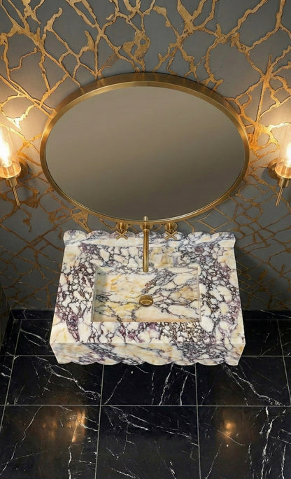 Calacatta Viola Scalloped Edge Floating Sink with Backsplash