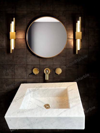 White Carrara Marble Wall Hung Marble Sink