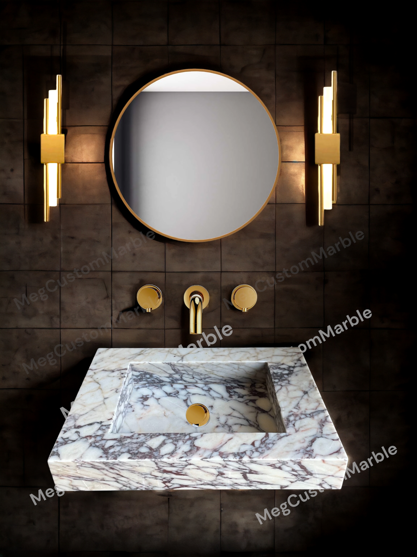 Wall Mounted Marble Sink Calacatta Viola,