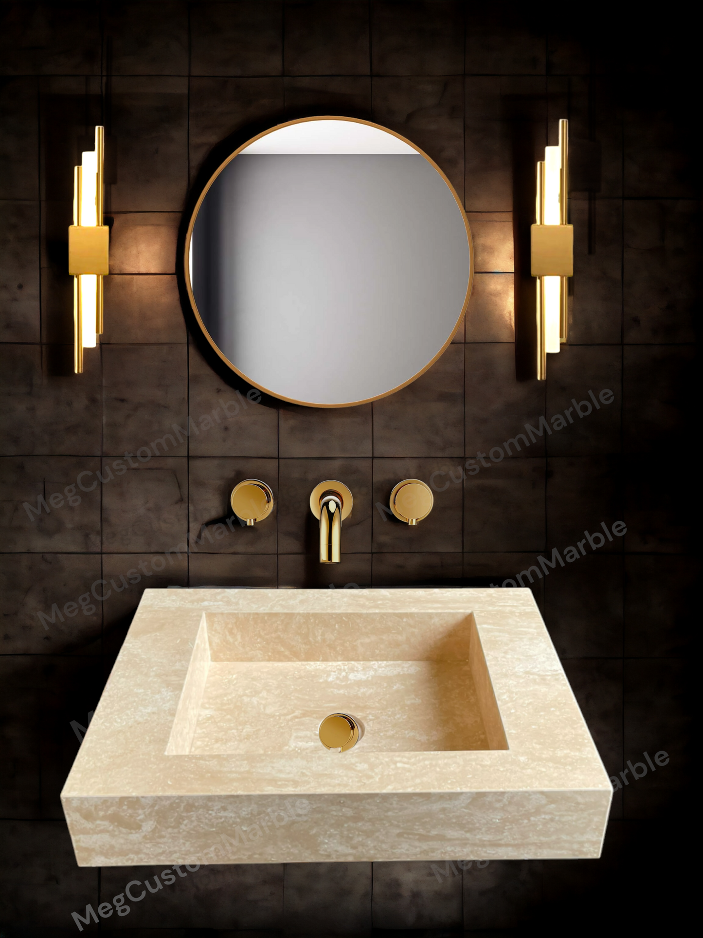 Natural Stone Travertine Wall Mounted Marble Sink,