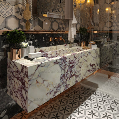 Calacatta Viola Marble Bathroom Vanity with Marble Drawers