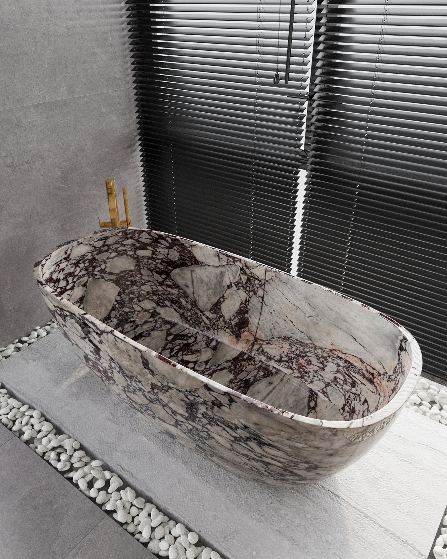 Handcrafted Calacatta Viola Marble Bathtub – Luxury Freestanding Stone Tub for Modern Bathroom