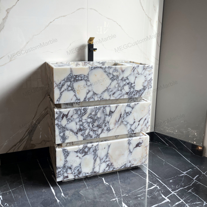 Freestanding Vanity Unit with marle drawers Calacatta Viola Marble Purple/ Gray Veins