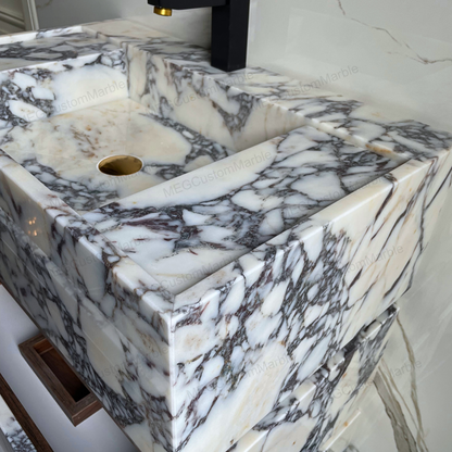 Freestanding Vanity Unit with marle drawers Calacatta Viola Marble Purple/ Gray Veins