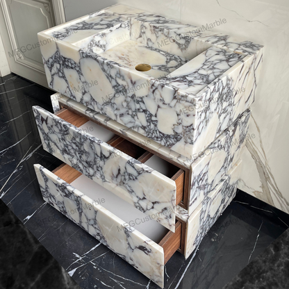 Freestanding Vanity Unit with marle drawers Calacatta Viola Marble Purple/ Gray Veins