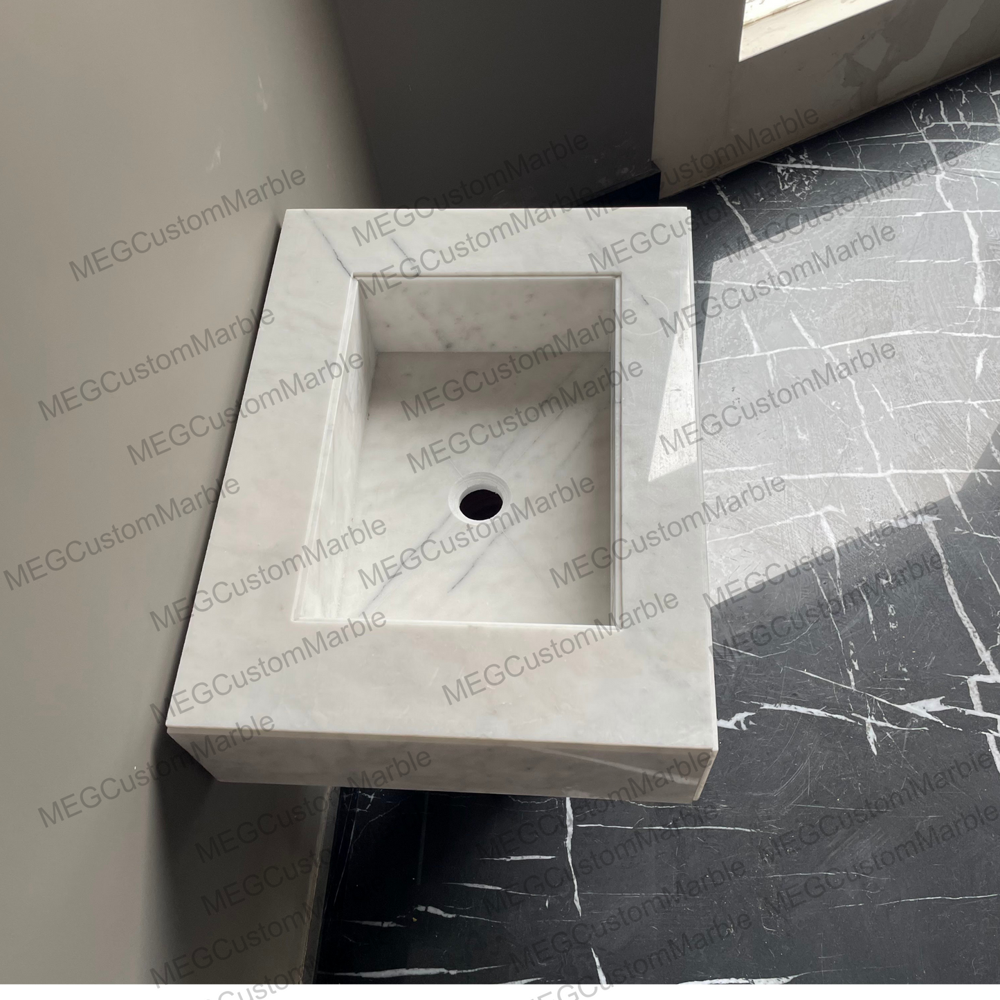 White Carrara Marble Wall Hung Marble Sink