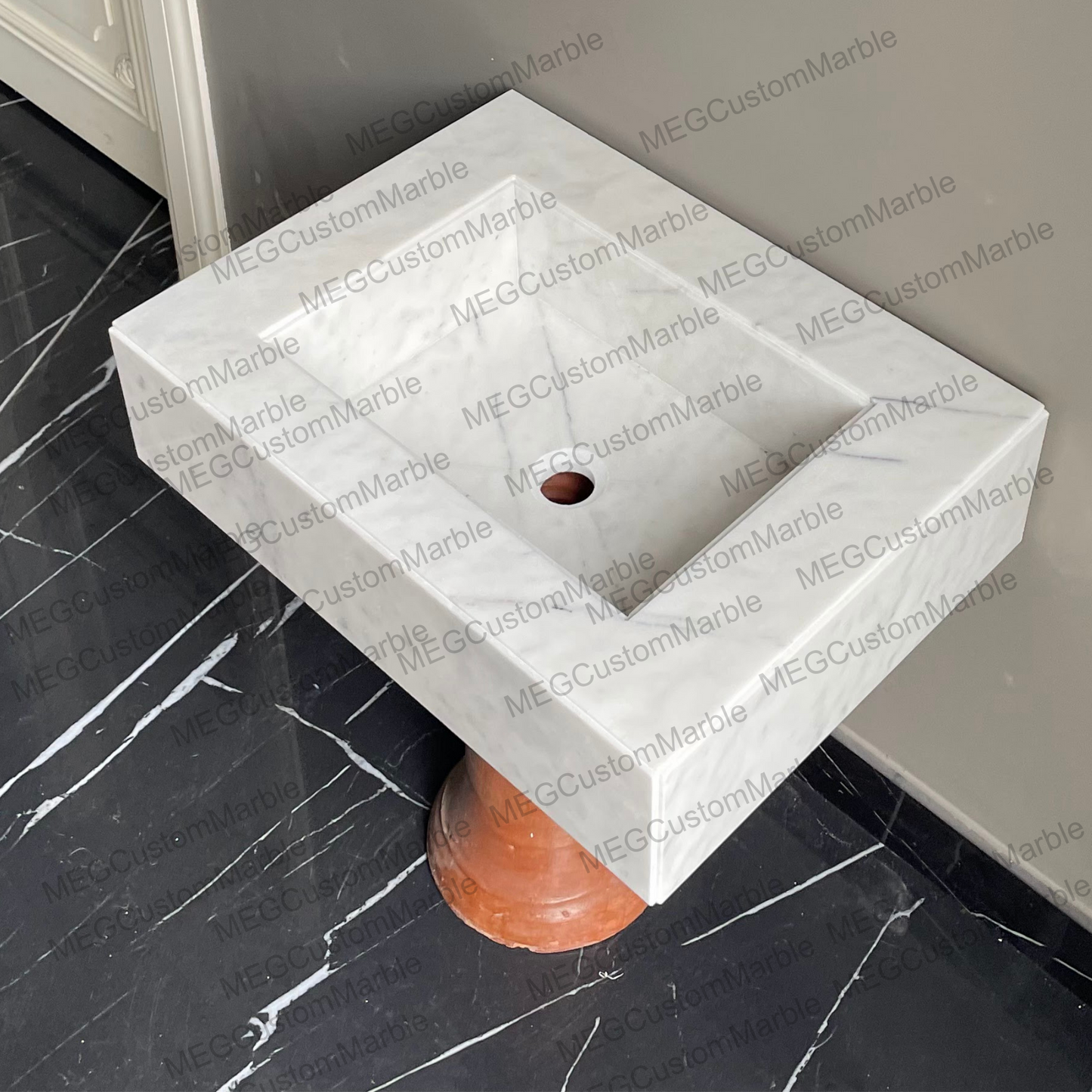 White Carrara Marble Wall Hung Marble Sink