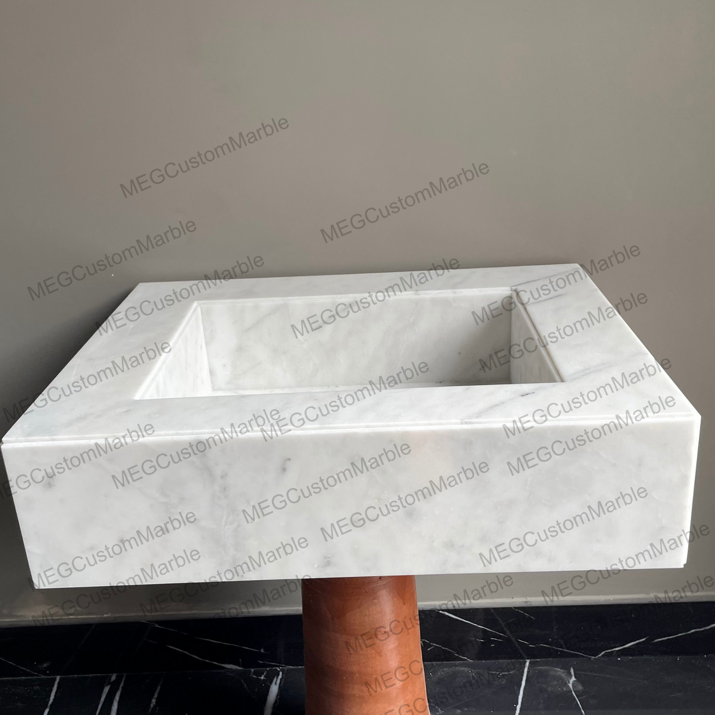 White Carrara Marble Wall Hung Marble Sink