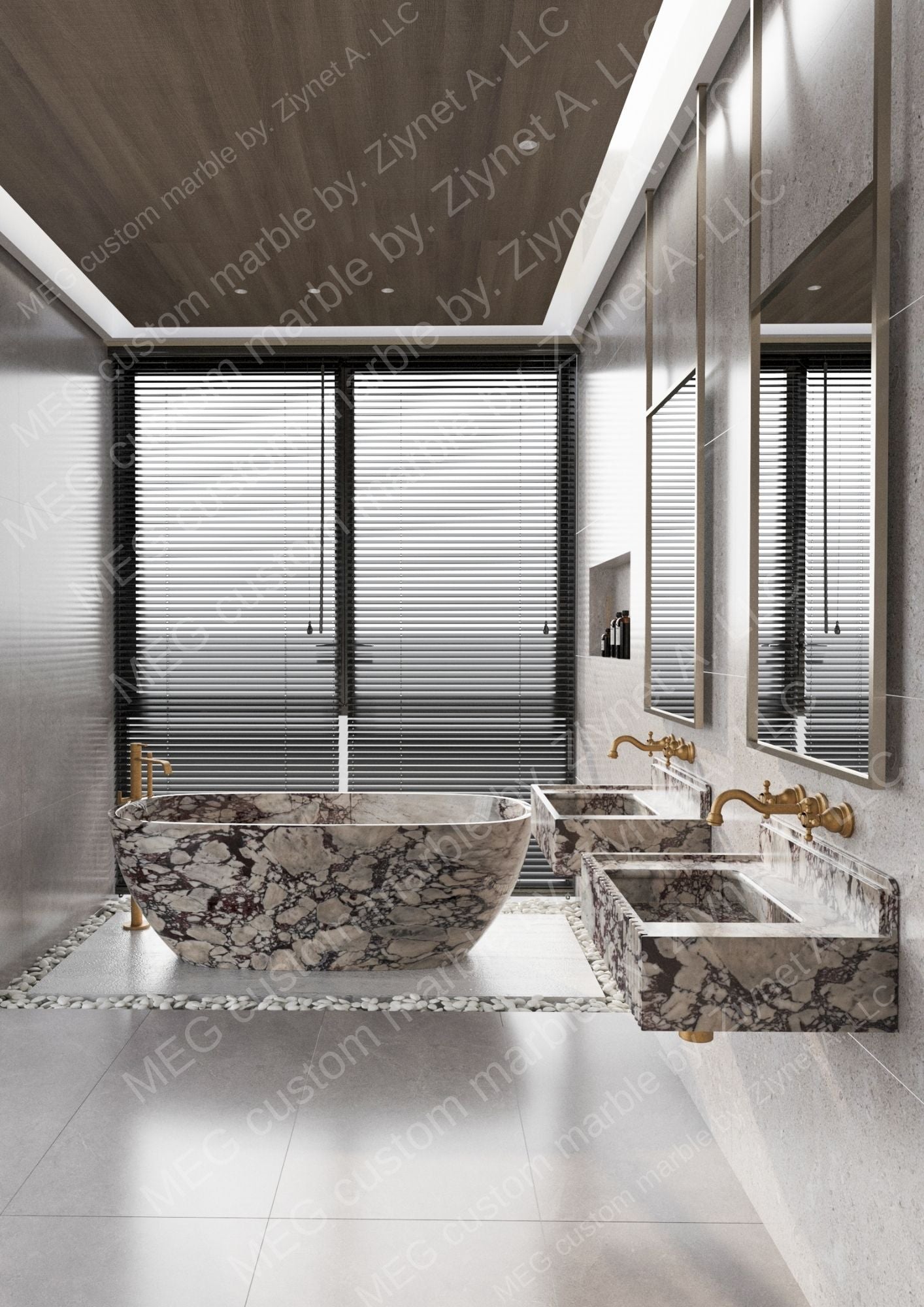 Handcrafted Calacatta Viola Fluted Wall-Mounted Marble Sink – Luxury Bathroom Vanity Basin