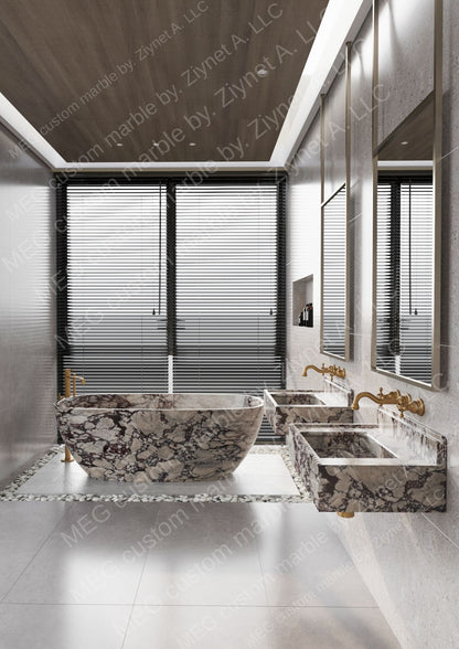 Handcrafted Calacatta Viola Fluted Wall-Mounted Marble Sink – Luxury Bathroom Vanity Basin