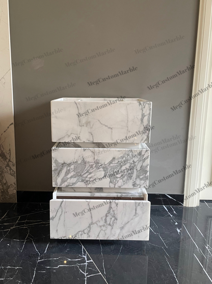 Carrara White Marble Bathroom on Floor Vanity Unit with marle drawers