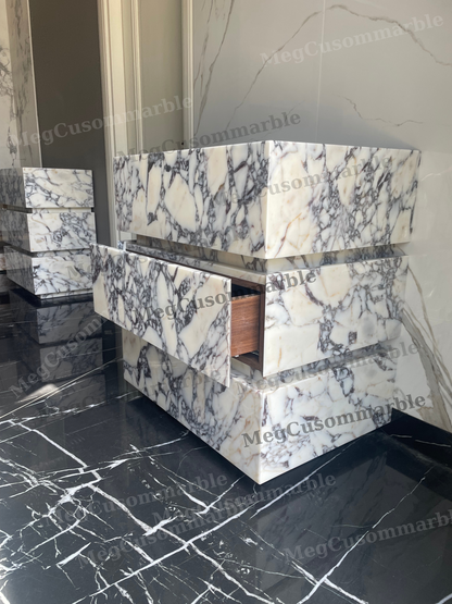 Made to-order Freestanding Vanity Unit with marle drawers Calacatta Viola Marble Purple/ Gray Veins