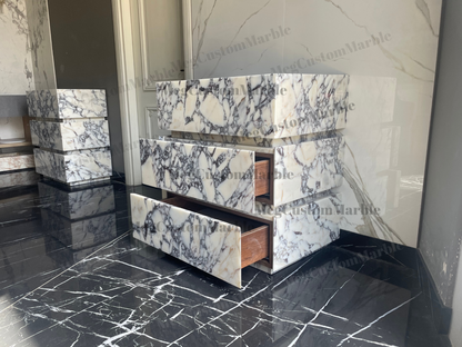 Made to-order Freestanding Vanity Unit with marle drawers Calacatta Viola Marble Purple/ Gray Veins