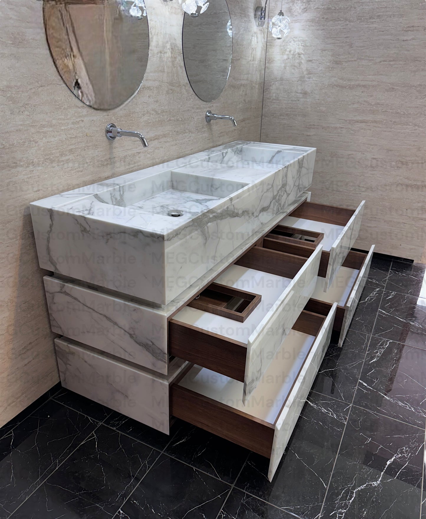 Statuario Calacatta White Marble Double Sink Vanity