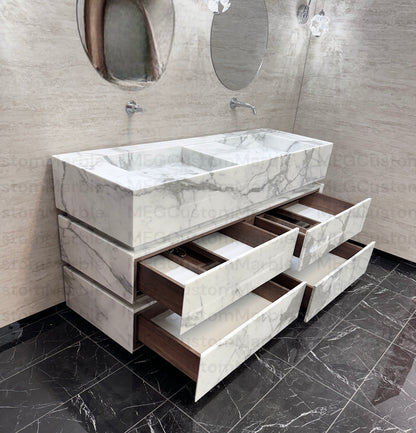 Statuario Calacatta White Marble Double Sink Vanity