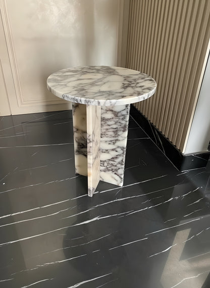 Luxury Calacatta Viola Marble Round Side Table – Handmade Pedestal Design