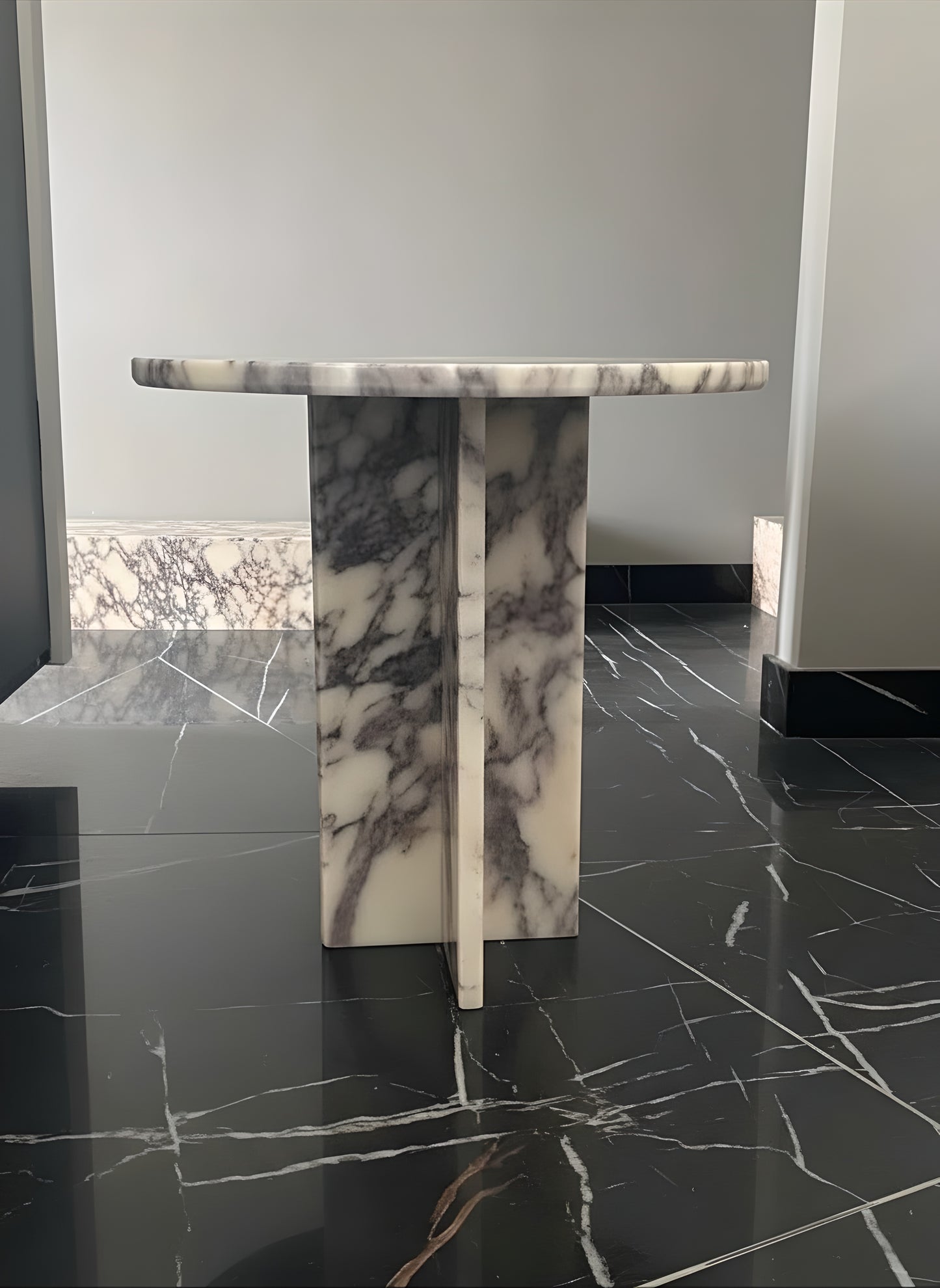 Luxury Calacatta Viola Marble Round Side Table – Handmade Pedestal Design