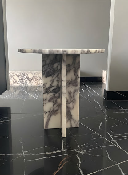 Luxury Calacatta Viola Marble Round Side Table – Handmade Pedestal Design