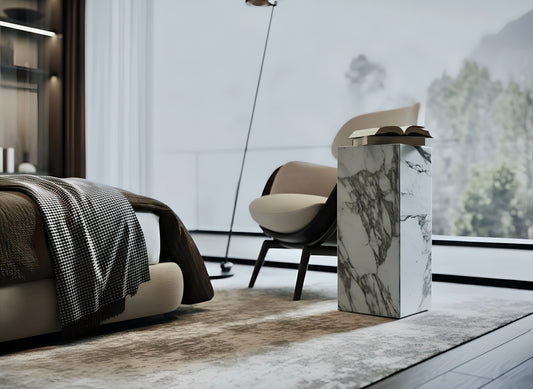 Calacatta Marble Side Table – Luxury Natural Stone Pedestal for Modern Interiors