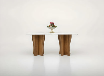 White Marble Console Table with Solid Wood Legs – Modern Entryway Design