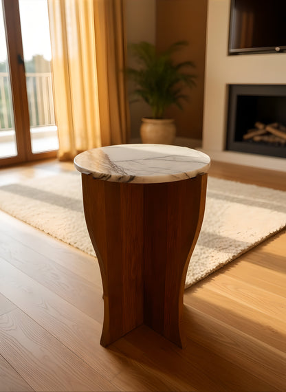 Handmade Calacatta Marble & Walnut Sculptural Side Table