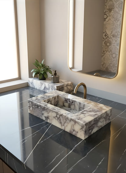 Handcrafted Calacatta Viola Marble Sink – Italian Designer Vessel Basin for Luxury Bathrooms