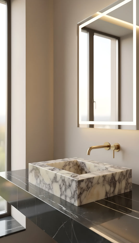 Handcrafted Calacatta Viola Marble Sink – Italian Designer Vessel Basin for Luxury Bathrooms