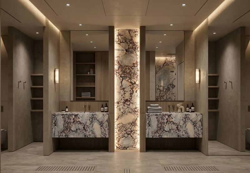 Calacatta Viola Sinks with Marble Backlit