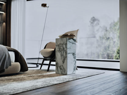 Calacatta Marble Side Table – Luxury Natural Stone Pedestal for Modern Interiors