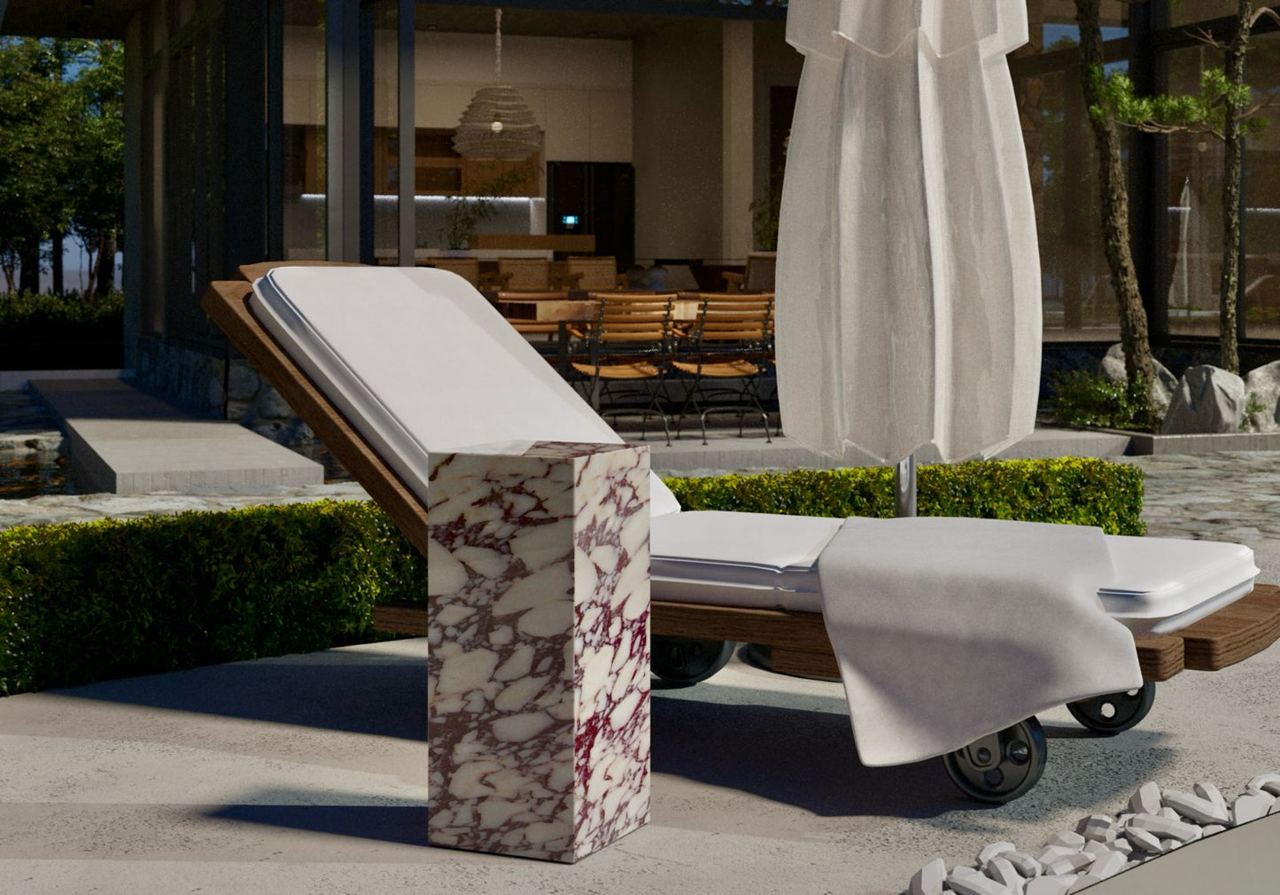Calacatta Viola Marble Outdoor Side Table – Luxury Garden Pedestal