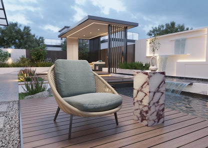 Calacatta Viola Marble Outdoor Side Table – Luxury Garden Pedestal