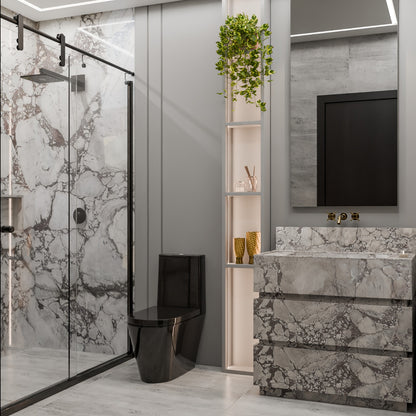 Calacatta Breccia Marble Vanity with Integrated Sink | 3-Drawer Modern Bathroom Cabinet | Natural Stone Luxury Design